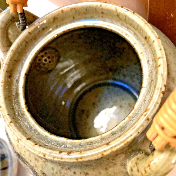 Vintage OMC Japan Tea Set Art Pottery Teapot & 4 Cups Stoneware Floral 70s Decor - Picture 4 of 12